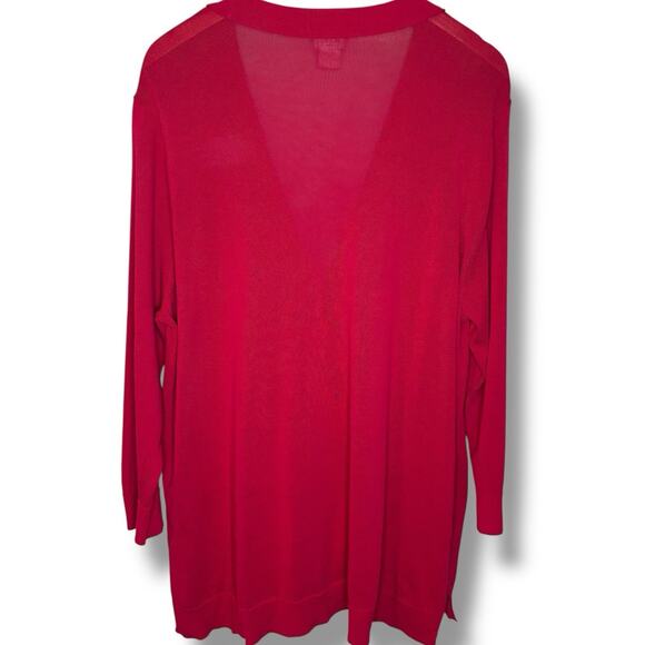 Chico's Cardigan Size 3 (XL) Raspberry Sorbet Semi-Sheer Button Up 3/4 Sleeve - Picture 3 of 7